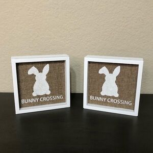 Bunny Crossing Signs Easter Decorations Decor Tablescape Set Wall Art Rabbit NWT